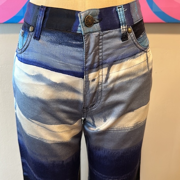 Moschino Jeans Stretch Satin Blue White Pants The Nanny - Picture 3 of 11